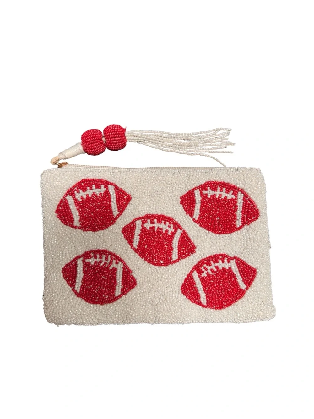 Wandering moon Beaded Football Clutch - Red and White